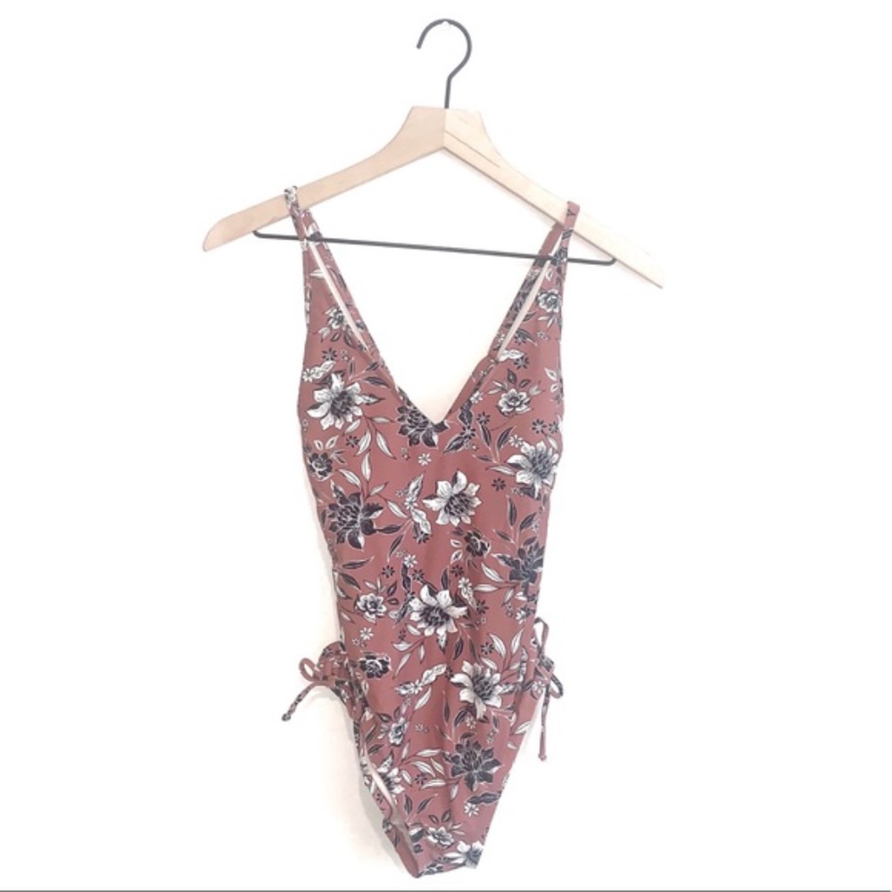 Pink Floral V-Neckline One Piece Swimsuit
